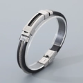 Bracelet pour homme en silicone noir avec chaîne en acier inoxydable et motif grec - Style Tout Acier (KB70928-HB)