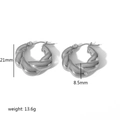 Silver stainless steel croissant hoop earrings measuring 21mm with twisted metal texture - Twisted C-Shape (21mm) / Silver (TE6337-S)
