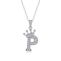 925 silver necklace featuring a crown-topped letter P pendant with white zircon stones - Letter P