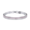 Double-row S925 sterling silver tennis bracelet with pink and white cubic zirconia stones - 2mm / Platinum Plated / 19cm