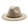 Beige wool felt fedora hat featuring a stylish gold chain band and vintage rolled brim - M (56-58cm) / Beige