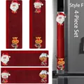 Style F Christmas 4-piece burlap refrigerator door handle covers with festive 3D characters - Style F Wine Red Full Body 4-Piece Set