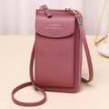 Vertical dusty rose PU leather mobile phone crossbody bag with adjustable strap - Deep Pink