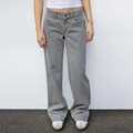 Jean en denim délavé gris clair rétro avec coupe large droite et taille haute relax - Gris clair
