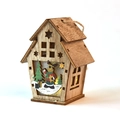 Luminous wooden Christmas house ornament with reindeer scene and warm LED light effect - Double Roof Elk Style