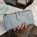 Morandi blue long multi-functional wallet with matte texture and magnetic snap cover - Blue