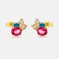 Elegant 925 sterling silver stud earrings with vibrant multi-colored zircon stones - 925 Silver / 18k Gold-938