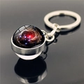 Solar system planet keychain with double-sided glass galaxy ball and silver ring - Cosmic Nebula