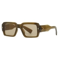 Retro square thick frame sunglasses with olive green acetate and metal diamond accents - Olive Green Frame/Tea Lens