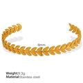 Golden wheat-inspired open cuff bracelet made of durable stainless steel with textured design - Leaf/Wheat Ear Style (SZ87) / Gold
