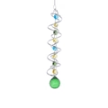 Detail view of 3D spiral wind spinner stabilizer with colorful crystal beads and green glass ball - Silver Spiral - Green Crystal Ball