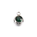 6mm stainless steel birthstone pendant charm in silver with a round faceted green stone - Dark Green - Steel Color