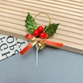 Christmas cake topper with red berries, silk leaves and a golden bell on red bow - Leaves-2006