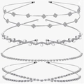 Set of 4 silver rhinestone and pearl headbands with square stones and wavy patterns - 4-Piece Set Silver