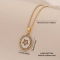 Golden stainless steel necklace with rhinestone star pendant and dimensional details - Oval Star Style