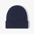 Dark blue double-layered knitted beanie for winter warmth with a classic fold-over design - 6-Seam Navy Blue
