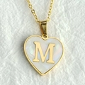 Golden heart necklace with white mother of pearl inlay and letter M pendant - Letter M / Gold