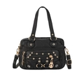Chic black soft leather handbag for women featuring decorative studs and rhinestones - Black