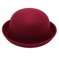 Detailed view of a dark red felt dome hat featuring a rounded crown and curled brim edge - Adult One Size Head Circumference 57cm / Burgundy