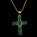 Gold cross necklace featuring micro-set oval green zircons and a delicate link chain - Pendant Only / Green
