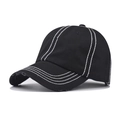 Classic washed black cotton baseball cap with vintage white contrast stitching detail - Adjustable / Black