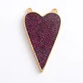 Pink heart-shaped zircon pendant with gold frame and double hanging loops for DIY jewelry - Rose-Long Pave Heart
