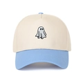 Elegante cappellino 5 panel bicolore con ricamo a fantasma in beige e blu chiaro. - Regolabile / Azzurro