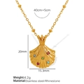 Collana a conchiglia in acciaio placcato oro 18K con strass colorati e misure dettagliate - Collana d'Oro (XL141)