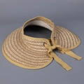 Detail of wide brim straw sun hat with woven pattern and adjustable back bow tie - M(56-58cm) / Pure Khaki