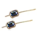Elegant gold metal hair clips set with rectangle blue crystals and rhinestones - Sapphire Blue
