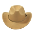 Classic camel wool felt cowboy hat with upturned brim and decorative metal buckle belt - Adult 58cm One Size / Camel
