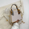 Chic white square box bag with gold metal frame and silk scarf wrapped handle strap - White