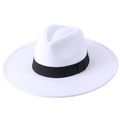 Cappello fedora classico in feltro bianco con tesa da 9 cm e nastro nero per uomo e donna - Taglia Unica 58cm Circonferenza / Bianco