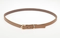 Slim light brown braided waist belt with elegant golden metal oval buckle on white background - 56-58cm / Light Brown Faux Leather Belt with Gold Oval Pin Buckle (AB60)