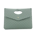 Mint green envelope clutch bag with geometric circle patterns and golden metal buckle - Green