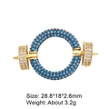 Detailed view of gold connector with blue turquoise stone inlay and side crystal accents - Style-27 (Gold Turquoise Round)