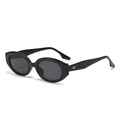 Lunettes de soleil ovales noires rétro pour femmes avec verres gris et logo argenté - Monture Noire Verres Noir Gris
