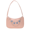 Borsa sottobraccio rosa con catena argento e ciondoli a farfalla blu in morbida pelle PU - Rosa