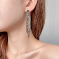 Elegant long fringe earrings with colorful rhinestones in a stylish drop design - 3D Style / Black AB Rhinestone