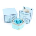 Sky blue preserved rose jewelry box with gold heart clasp and matching gift bag set - Hexagonal Single Eternal Rose / Light Blue