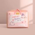 Pink oxford quilt storage bag featuring cute pig prints and clear name tag slot - Thickened Pink Happy Baby - Medium