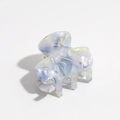 Macro detail of lavender and blue marble acetate hair claw clip with glossy finish - Blue White Iridescent