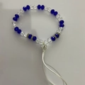 Fashionable geometric beaded phone strap with blue and transparent crystals and white tassel - White & Blue Faceted Beads Tassel