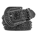 Punk style black leather belt with studded rhinestones and crystal buckle for Y2K fashion - Patent Black