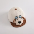 Infant corduroy baseball cap in beige and brown featuring 3D cartoon puppy design - Infant Toddler / Coffee