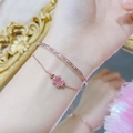 Rose gold jewelry set with pink crystal bracelet and zircon bangle on female wrist - Candy Bangle (Adjustable)