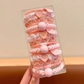 Pink elastic hair ties set in a box with heart and bead charms for high ponytails - 15-Piece Set (With Storage Box) / Pink