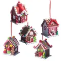 Christmas gingerbread house ornaments set with hanging ropes, 5 styles for tree decor - 5 Pieces Set