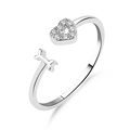 Anello aperto in argento con cuore e osso e zirconi cubici da donna - Bianco K (Cuore e Osso)