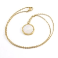 18K vergulde roestvrijstalen ketting met ronde witte parelmoer hanger voor dames - Vacuüm Plating 18K Goud / Goud